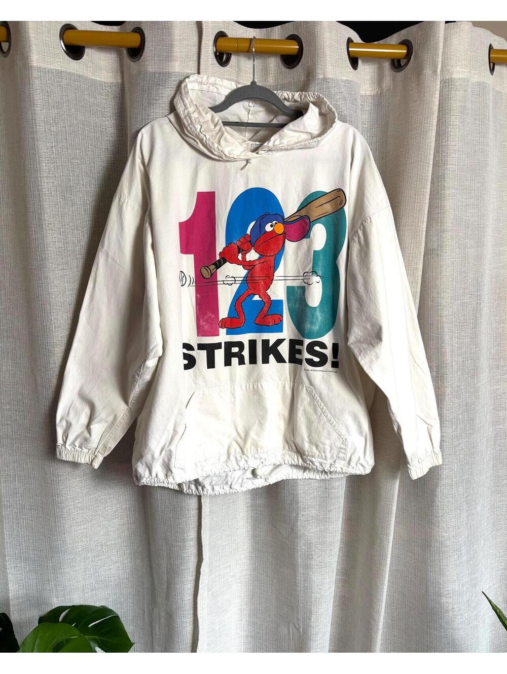Vintage 90s Sesame Street Elmo Cookie Monster Graphic Pullover Hoodie